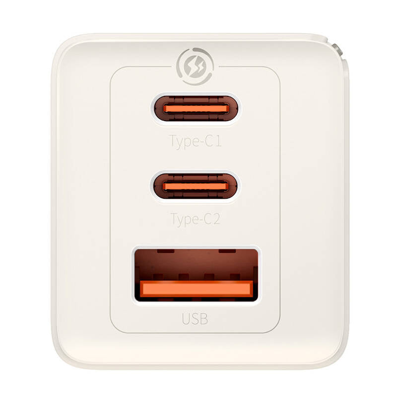 Wall charger Baseus GaN5 2x USB-C + USB, 65W + cable 1m (white)