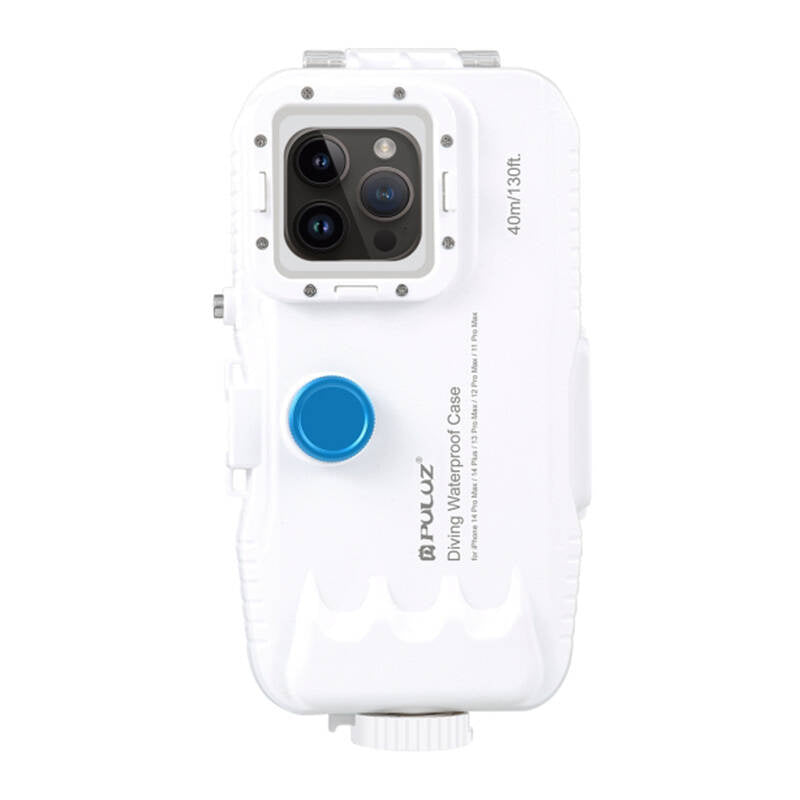 Plastic waterproof phone case Puluz for iPhone 15 Plus/15 Pro Max/14 Plus/14 Pro Max/13 Pro Max/12 Pro Max/11 Pro Max (white)