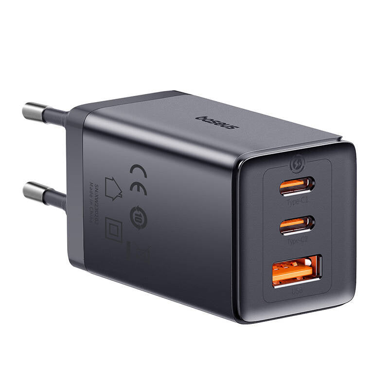 Baseus Φορτιστής GaN5 Pro, 2x USB-C + USB με Καλώδιο 1m 65W (Γκρι)