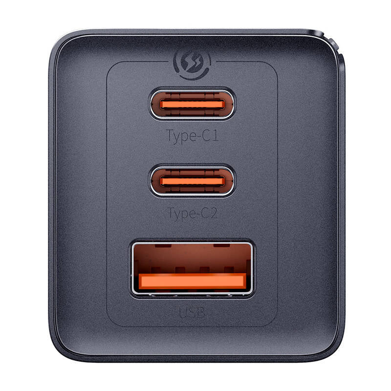 Baseus Φορτιστής GaN5 Pro, 2x USB-C + USB με Καλώδιο 1m 65W (Γκρι)