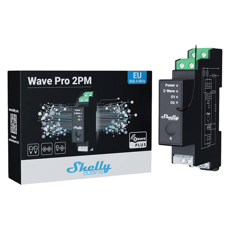 Shelly Qubino Pro 2PM DIN rail Relay, 2-channel, Z-Wave (Power measurement)