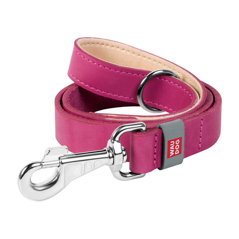 Natural leather dog leash WAUDOG W. 25mm, lgth. 122cm pink