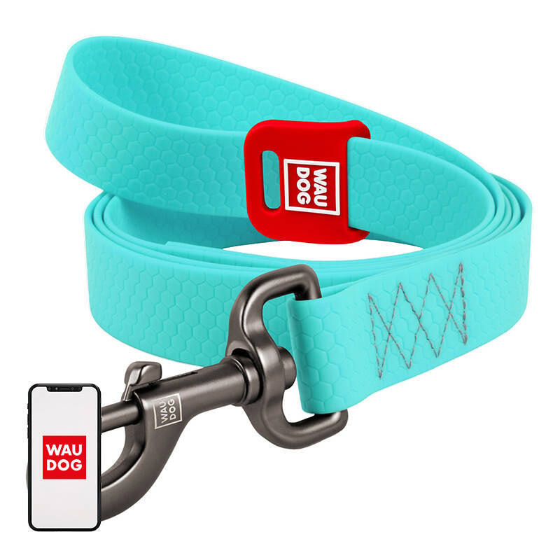 WAUDOG waterproof light accumulating dog leash, 20 mm wide, 183 cm long blue