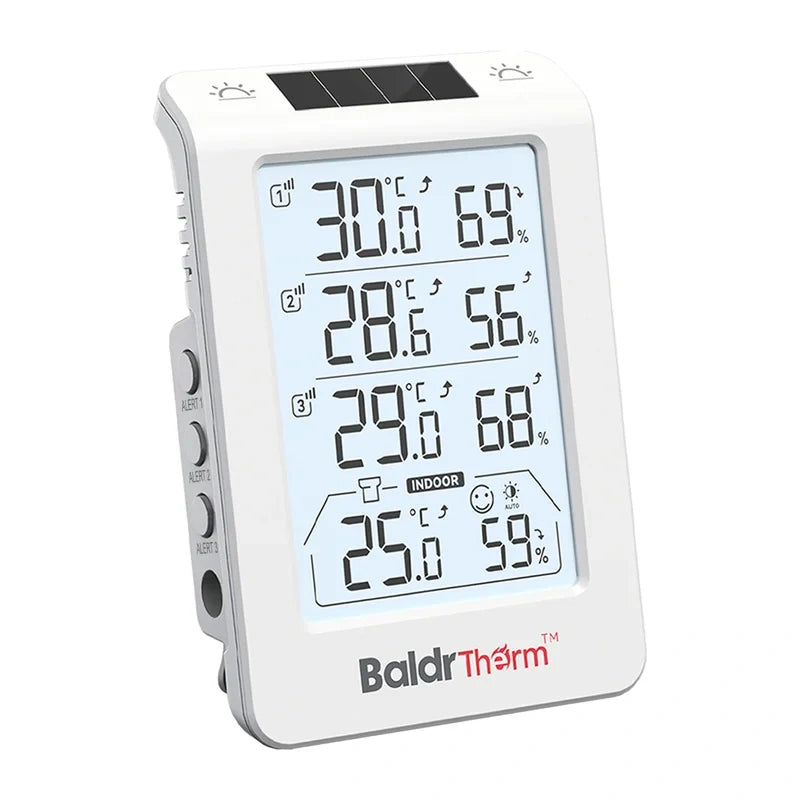 3-channel thermo-hygrometer with automatic backlight