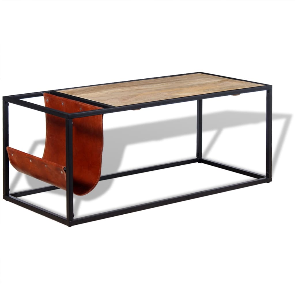 vidaXL Τραπεζάκι Σαλονιού 110x50x45 εκ. με Δερμάτινη Θήκη Περιοδικών