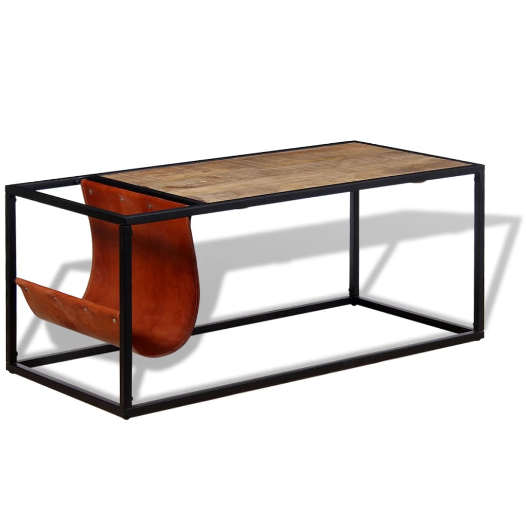 vidaXL Τραπεζάκι Σαλονιού 110x50x45 εκ. με Δερμάτινη Θήκη Περιοδικών