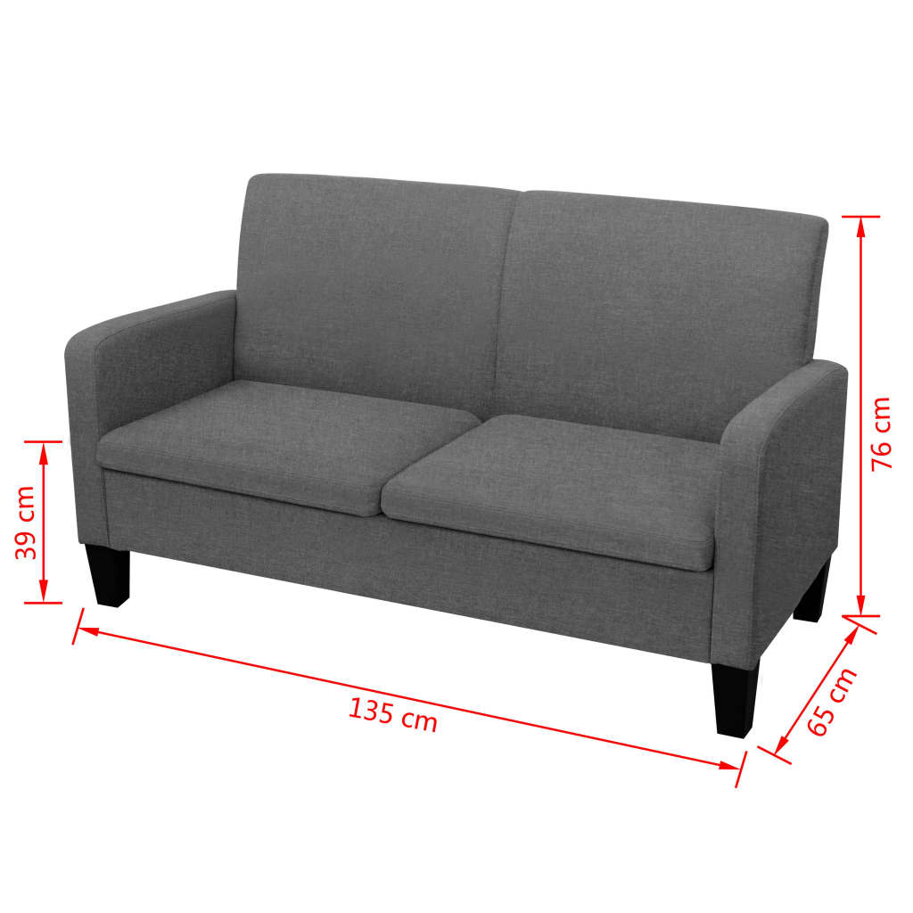 vidaXL Καναπές Διθέσιος Σκούρο Γκρι 135 x 65 x 76 εκ.