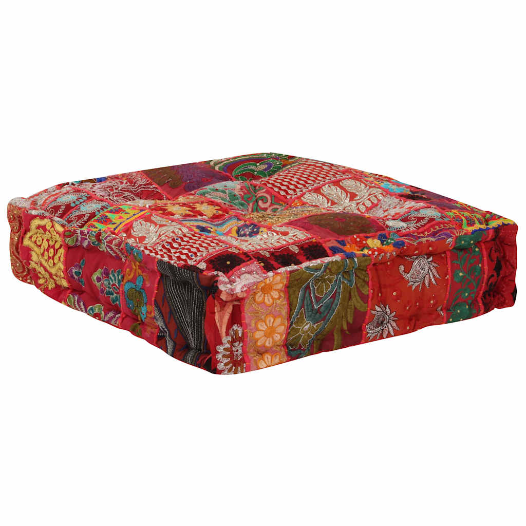 vidaXL Πουφ Patchwork Τετράγωνο Χειροπ. Κόκκινο 50x50x12 εκ. Βαμβάκι