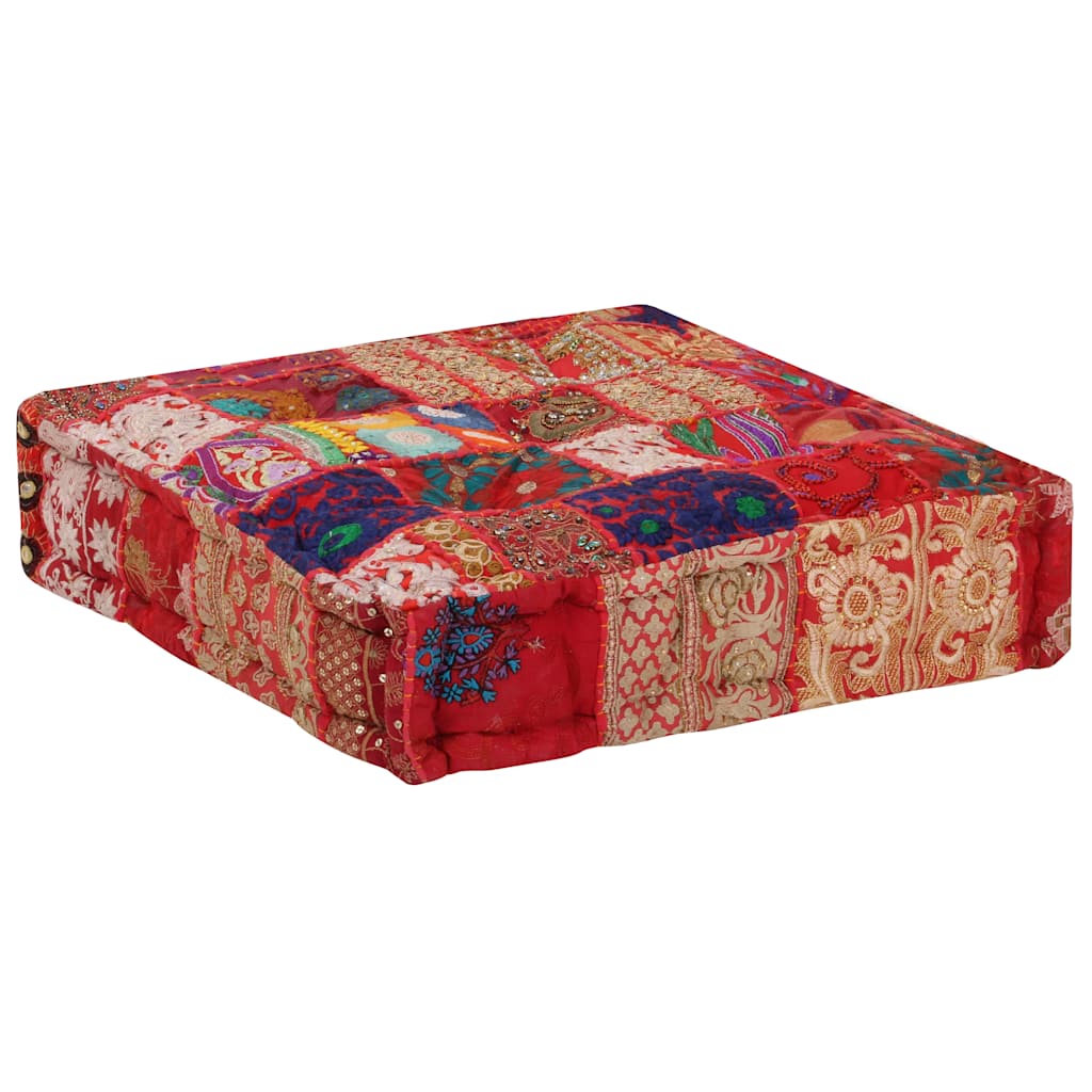 vidaXL Πουφ Patchwork Τετράγωνο Χειροπ. Κόκκινο 50x50x12 εκ. Βαμβάκι