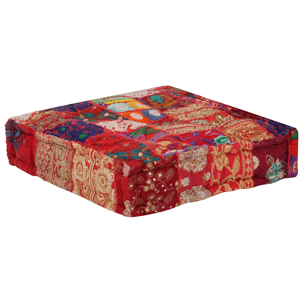vidaXL Πουφ Patchwork Τετράγωνο Χειροπ. Κόκκινο 50x50x12 εκ. Βαμβάκι