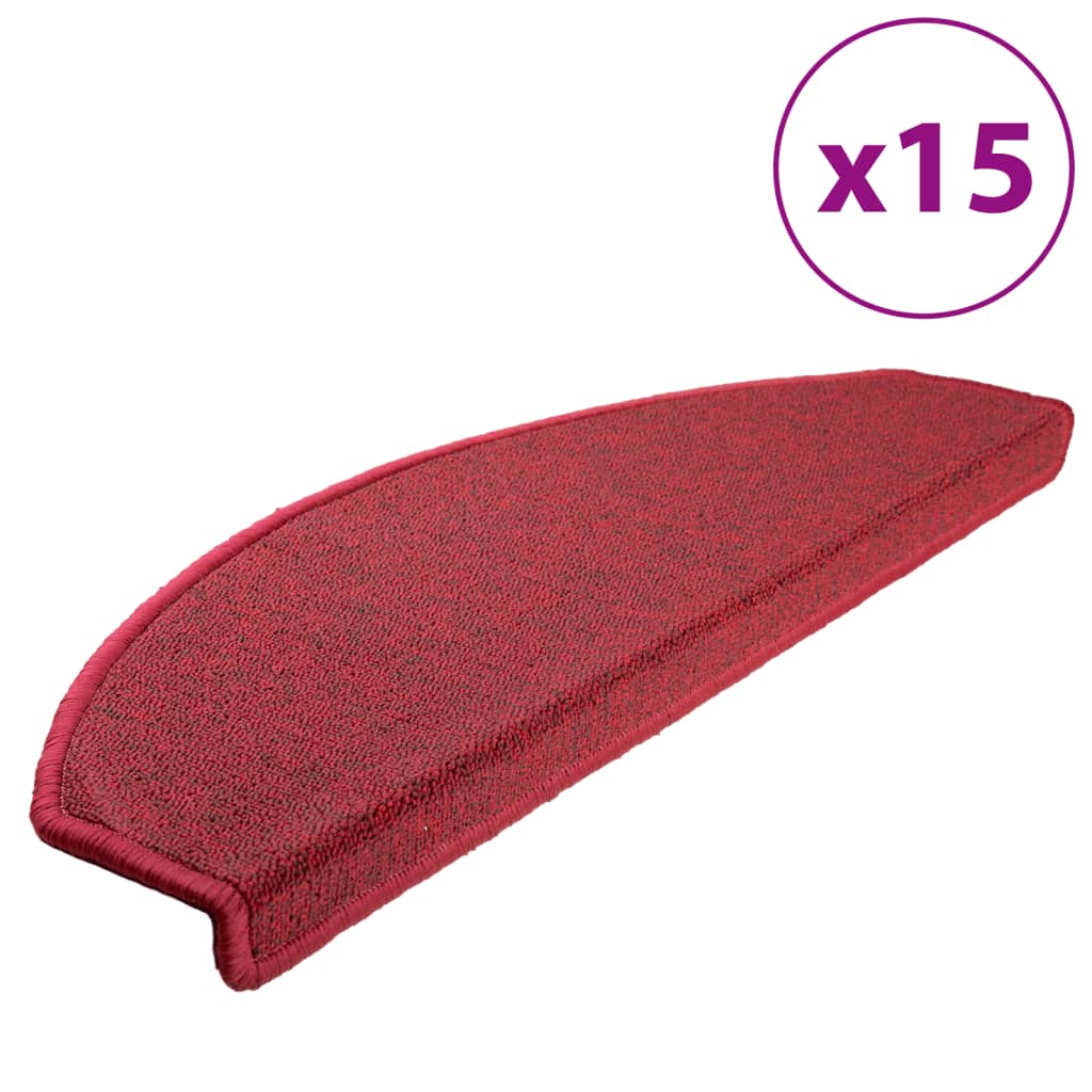 vidaXL Πατάκια Σκάλας 15 τεμ. Μπορντό 65 x 24 x 4 εκ.