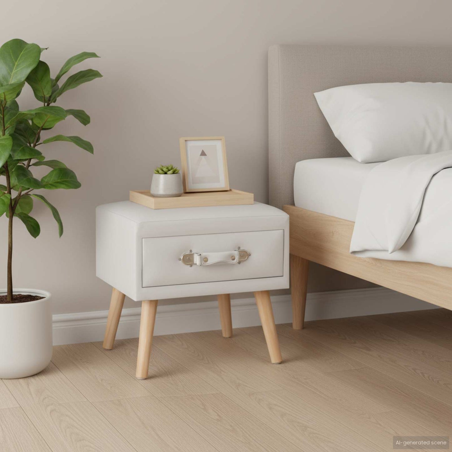 vidaXL Κομοδίνο Λευκό 40 x 35 x 40 εκ. από Συνθετικό Δέρμα