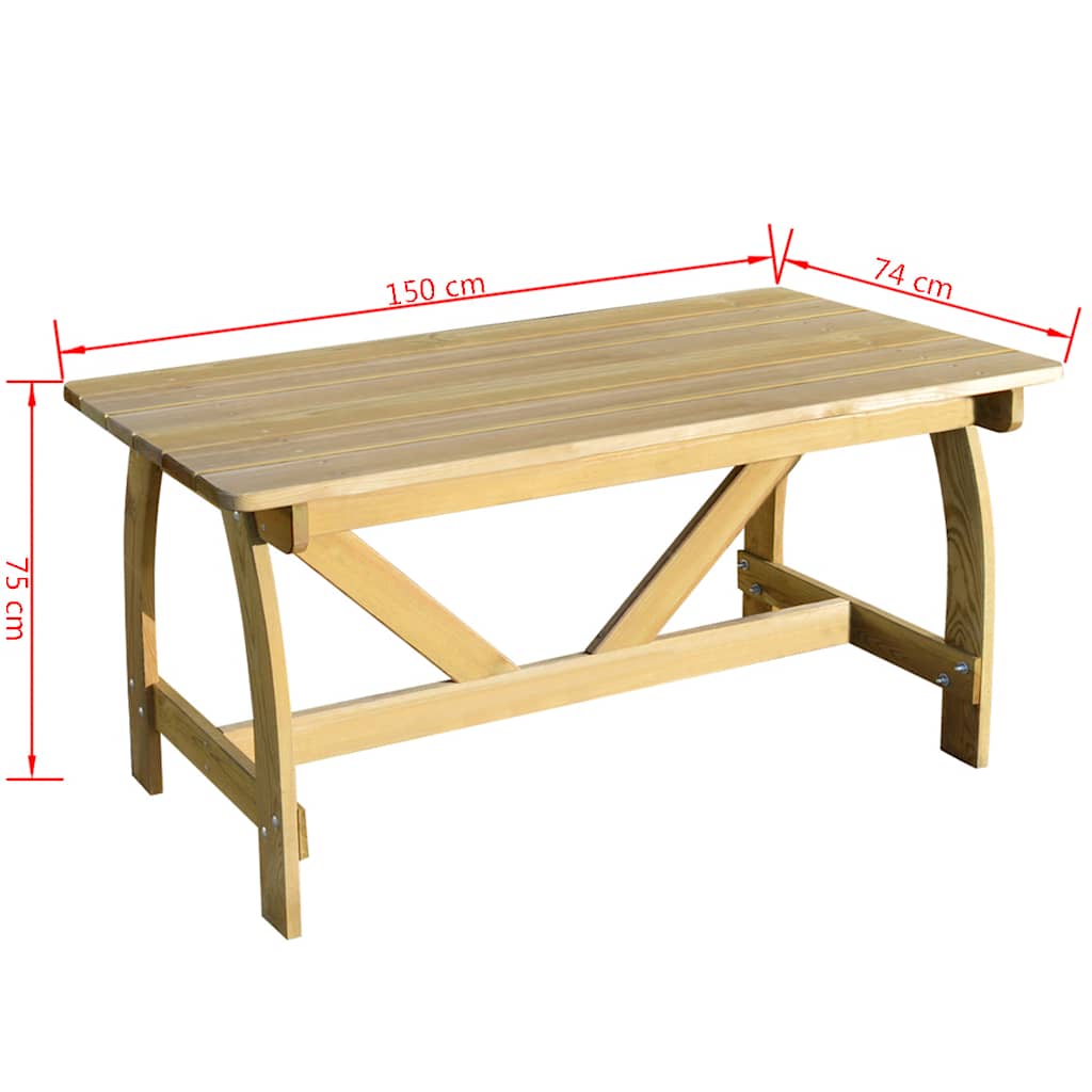 vidaXL Τραπέζι Κήπου 150 x 74 x 75 εκ. από Εμποτισμένο Ξύλο Πεύκου