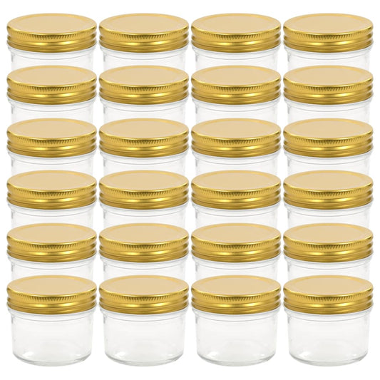 vidaXL Βάζα Μαρμελάδας 24 τεμ. 110 ml Γυάλινα με Χρυσά Καπάκια