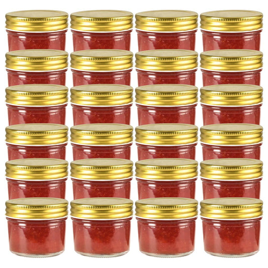 vidaXL Βάζα Μαρμελάδας 24 τεμ. 110 ml Γυάλινα με Χρυσά Καπάκια