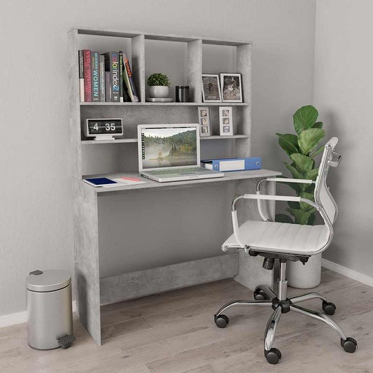 vidaXL Γραφείο με Ράφια Γκρι Σκυροδέματος 110x45x157 εκ. Μοριοσανίδα