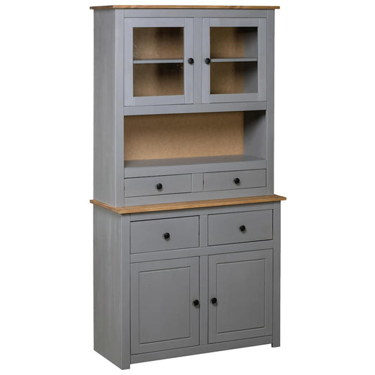 vidaXL Βιτρίνα Γκρι 93 x 40,5 x 180 εκ. Μασίφ Ξύλο Πεύκου Σειρά Panama