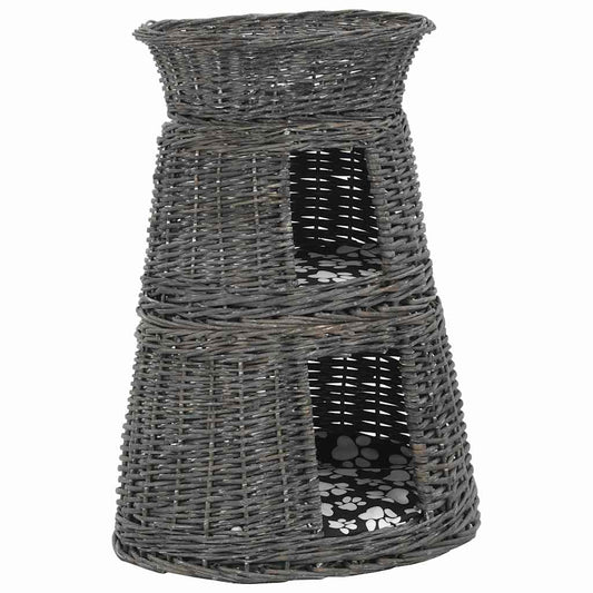 vidaXL Καλάθι Γάτας Σετ 3 τεμ. Γκρι 47x34x60εκ Φυσική Ιτιά & Μαξιλάρια