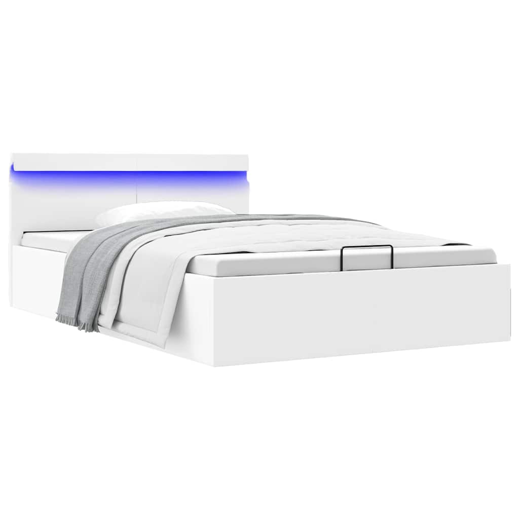 vidaXL Πλαίσιο Κρεβατιού με Αποθ. Χώρο/LED Λευκό 120x200 εκ. Δερματίνη