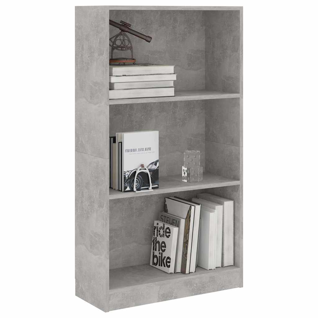 vidaXL Βιβλιοθήκη με 3 Ράφια Γκρι Σκυροδ. 60x24x109 εκ. Επεξεργ. Ξύλο