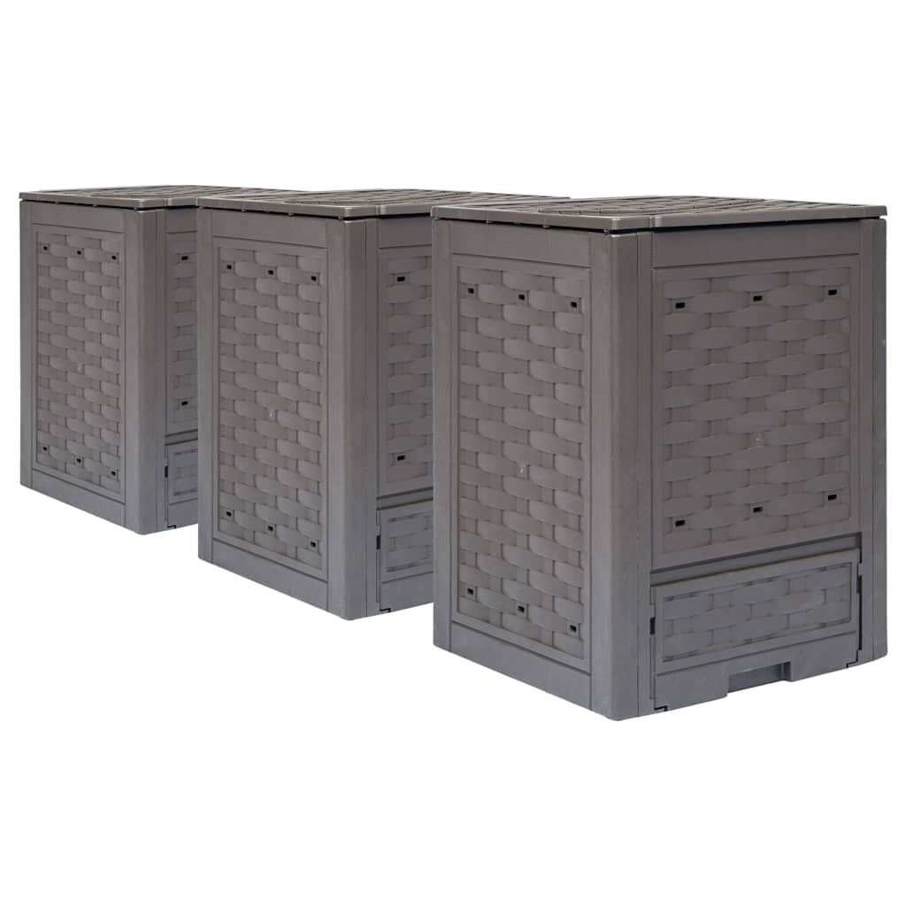 vidaXL Κομποστοποιητές 3 τεμ. Καφέ 60x60x83 εκ. 900 L Πλαστικό Ρατάν