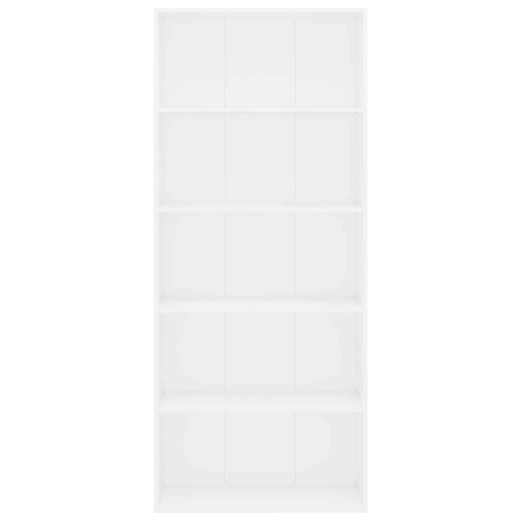vidaXL Βιβλιοθήκη με 5 Ράφια Λευκή 80 x 30 x 189 εκ. Επεξ. Ξύλο