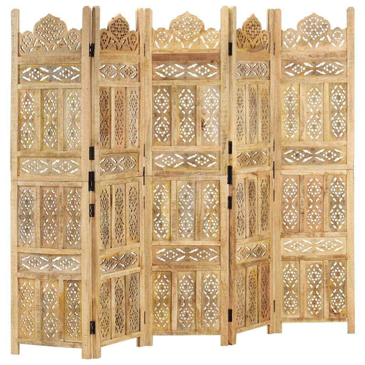 vidaXL Παραβάν Σκαλιστό στο Χέρι 5 Πάνελ 200x165 εκ. Μασίφ Ξύλο Μάνγκο