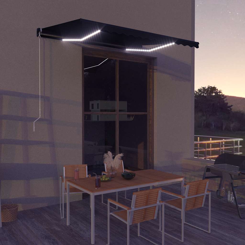 vidaXL Τέντα Συρόμενη Χειροκίνητη με LED Ανθρακί 350 x 250 εκ.