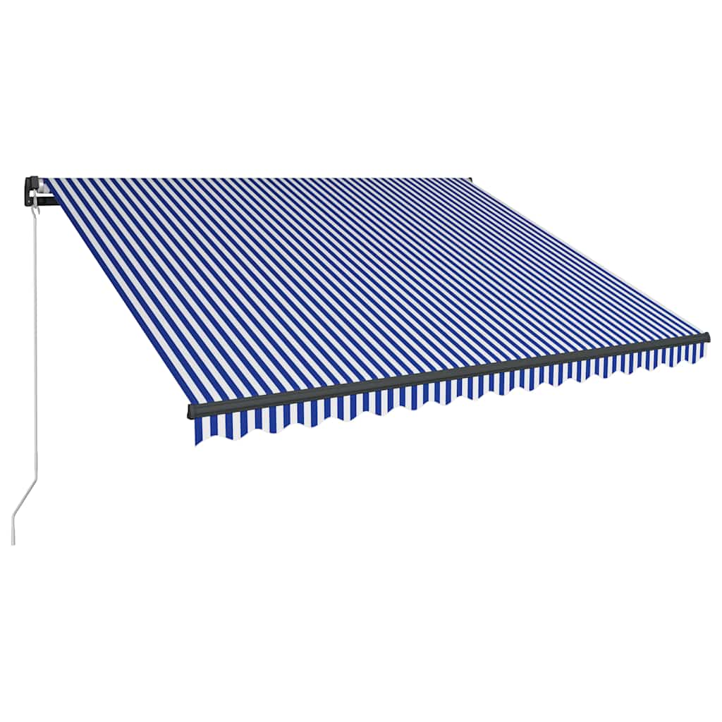 vidaXL Χειροκίνητη τέντα με ηλιακό LED 4 x 3 m Μπλε και Λευκή Ράβδος