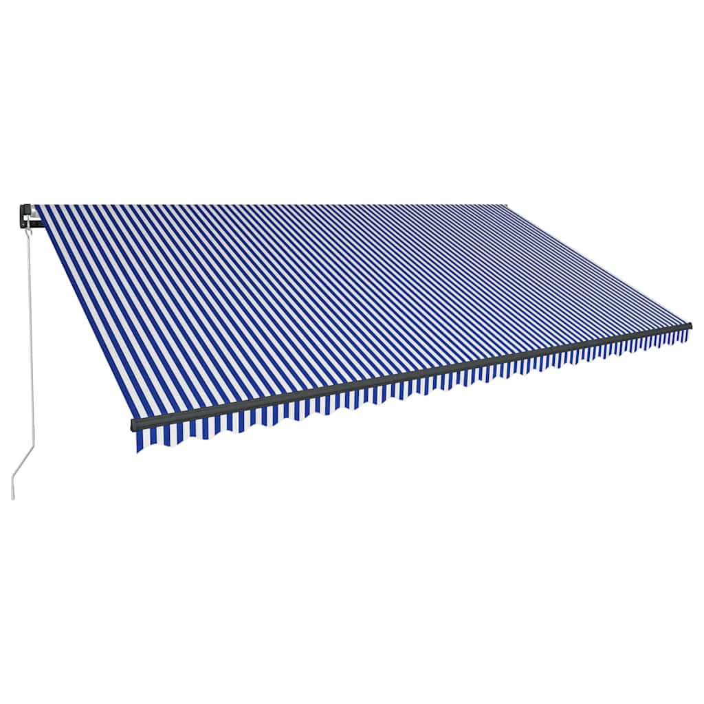 vidaXL Χειροκίνητη τέντα με ηλιακό LED 6 x 3 m Μπλε και Λευκή Ράβδος