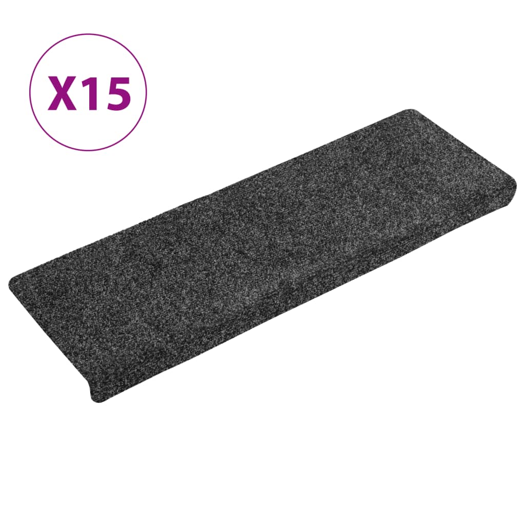 vidaXL Πατάκια Σκάλας 15 τεμ. Γκρι 65x21x4 εκ. Βελονιασμένο Ύφασμα
