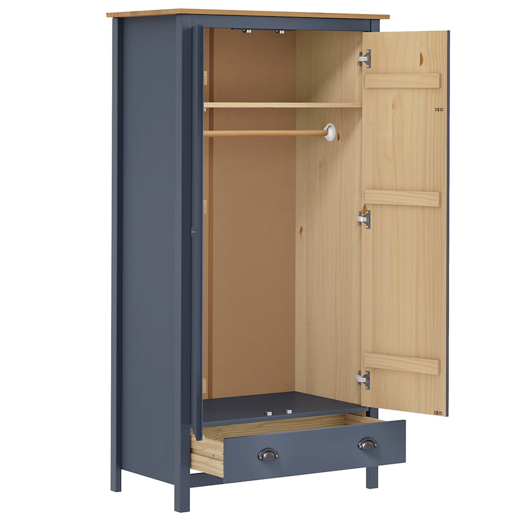 vidaXL Ντουλάπα Hill Δίφυλλη Γκρι 89x50x170 εκ. Μασίφ Ξύλο Πεύκου