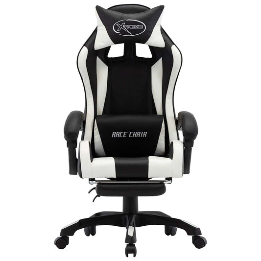 vidaXL Καρέκλα Racing με Υποπόδιο Λευκή/Μαύρη από Συνθετικό Δέρμα