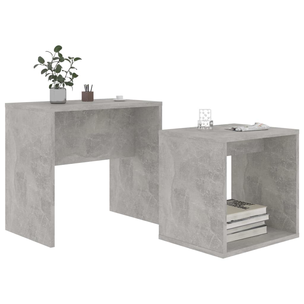 vidaXL Σετ Τραπεζάκια Σαλονιού Γκρι Σκυροδ. 48x30x45 εκ. Επεξ. Ξύλο