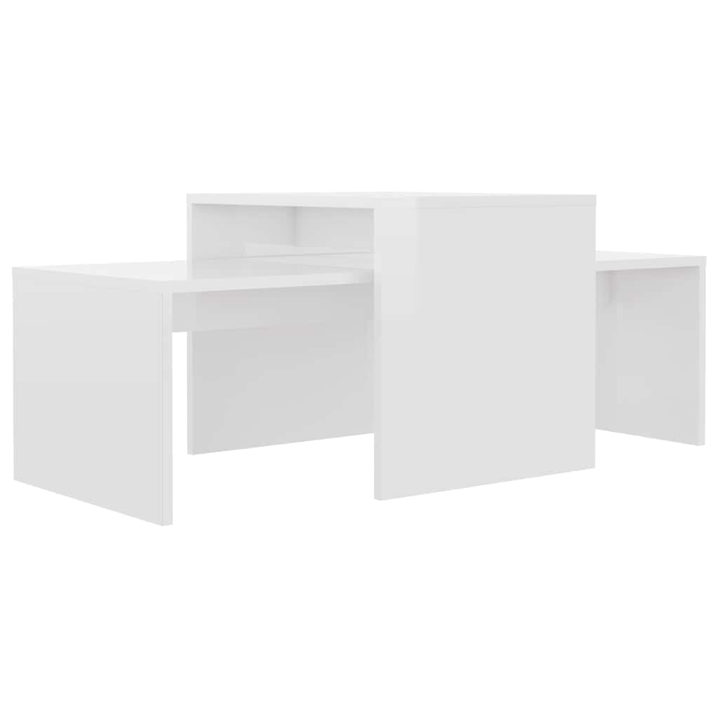 vidaXL Σετ Τραπεζάκια Σαλονιού Γυαλ. Λευκό 100x48x40 εκ. Επεξ. Ξύλο