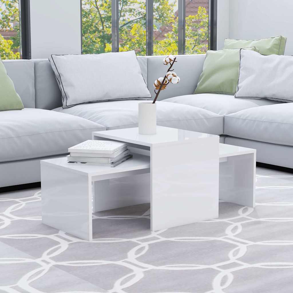 vidaXL Σετ Τραπεζάκια Σαλονιού Γυαλ. Λευκό 100x48x40 εκ. Επεξ. Ξύλο