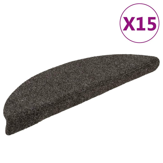 vidaXL Πατάκια Σκάλας Αυτοκόλ. 15 τεμ Ανθρακί 56x17x3 εκ Βελονιασμένο