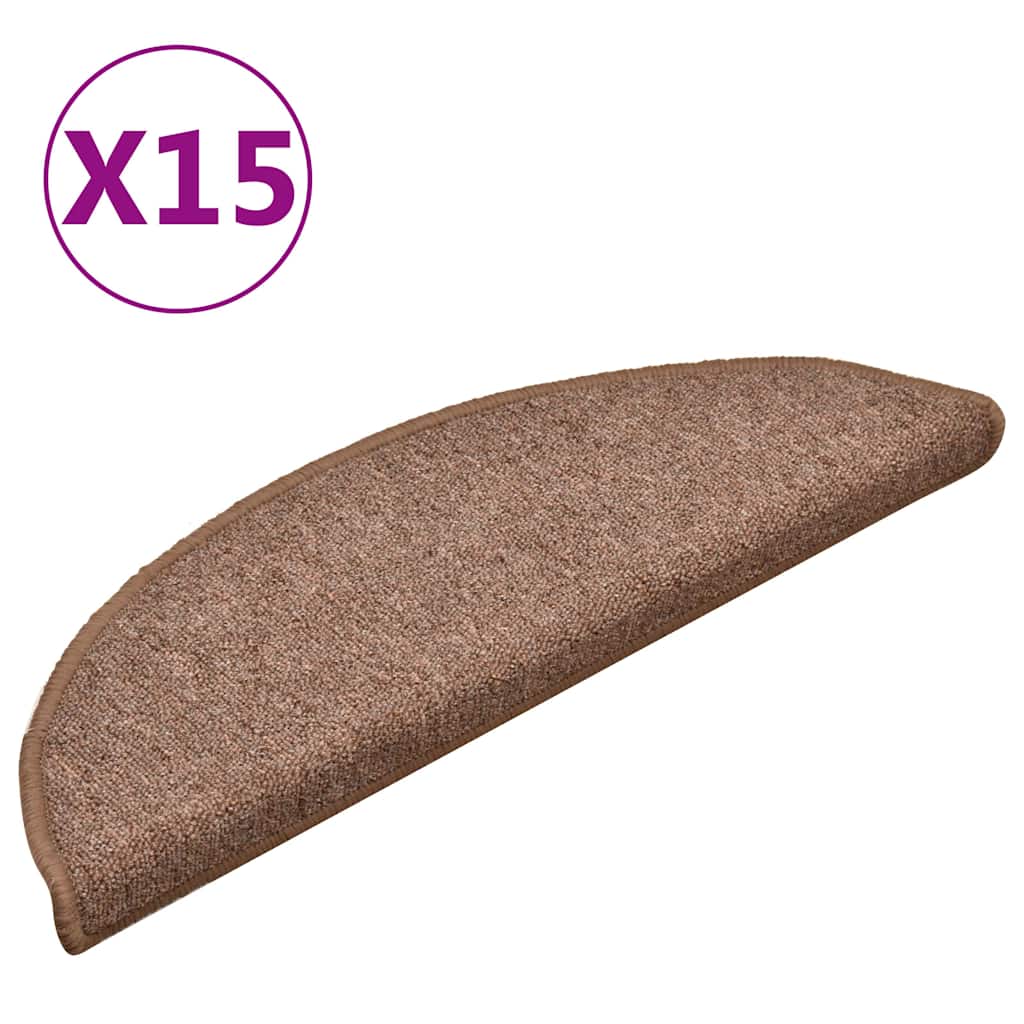 vidaXL Πατάκια Σκαλιών 15 τεμ. Καφέ Ημίκυκλα 56x17x3 εκ.