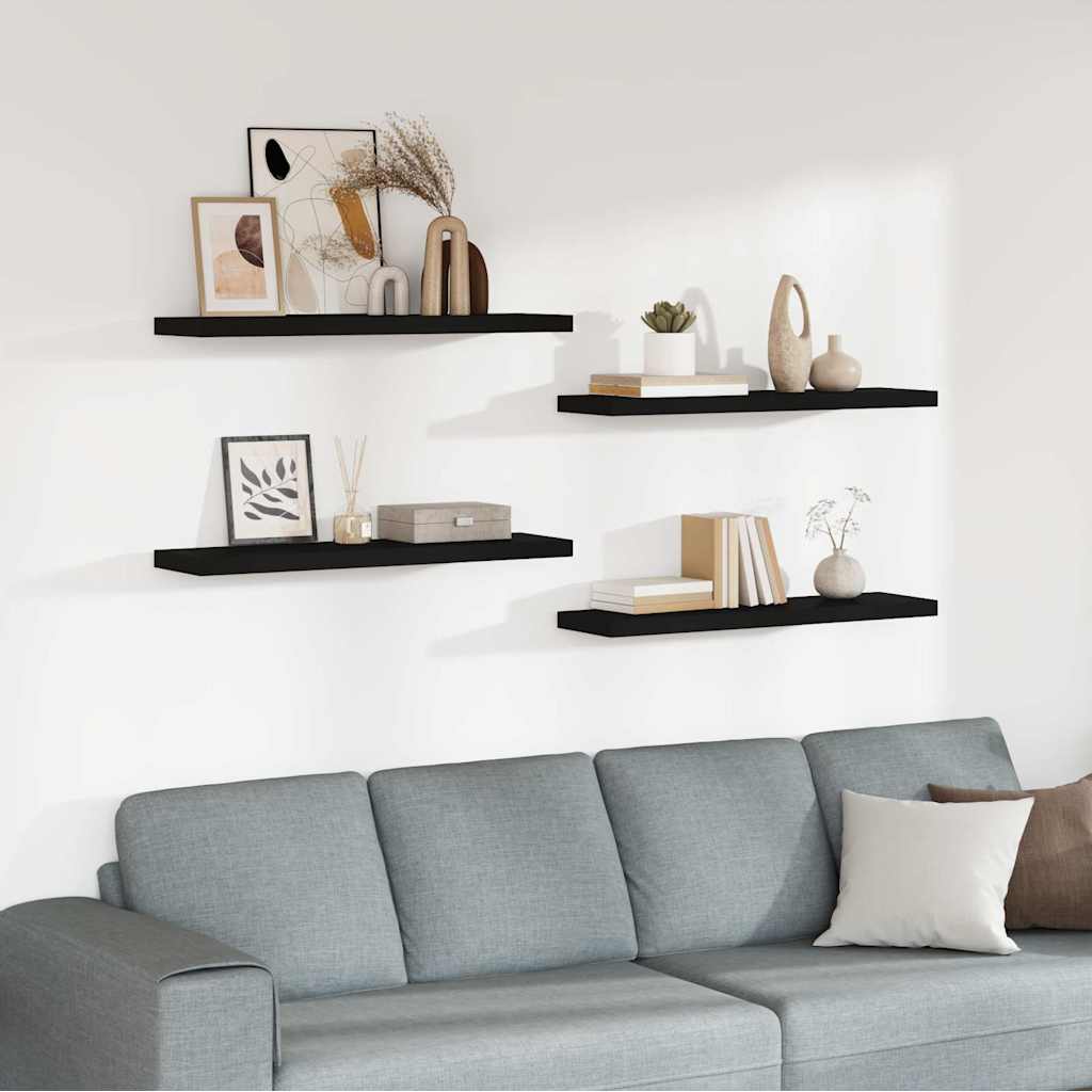 vidaXL Ράφια Τοίχου 4 τεμ. Μαύρα 90x23,5x3,8 εκ. MDF