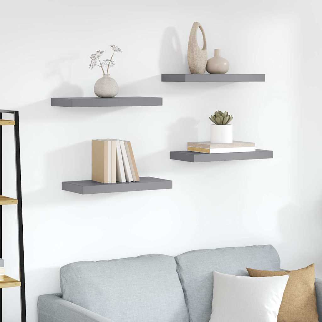 vidaXL Ράφια Τοίχου 4 τεμ. Γκρι 50x23,5x3,8 εκ. MDF