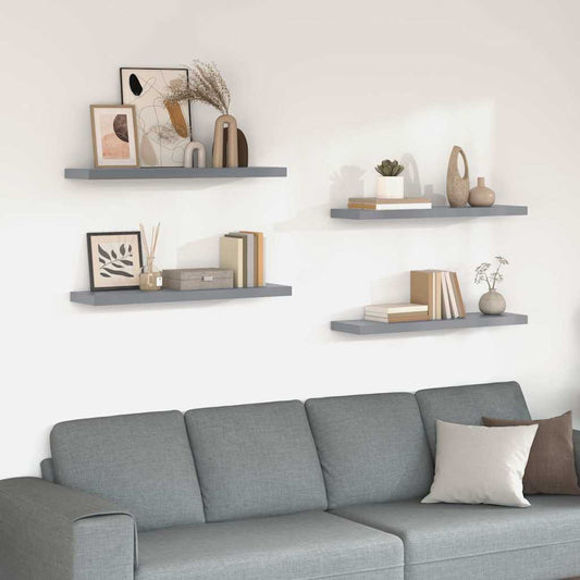 vidaXL Ράφια Τοίχου 4 τεμ. Γκρι 90x23,5x3,8 εκ. MDF