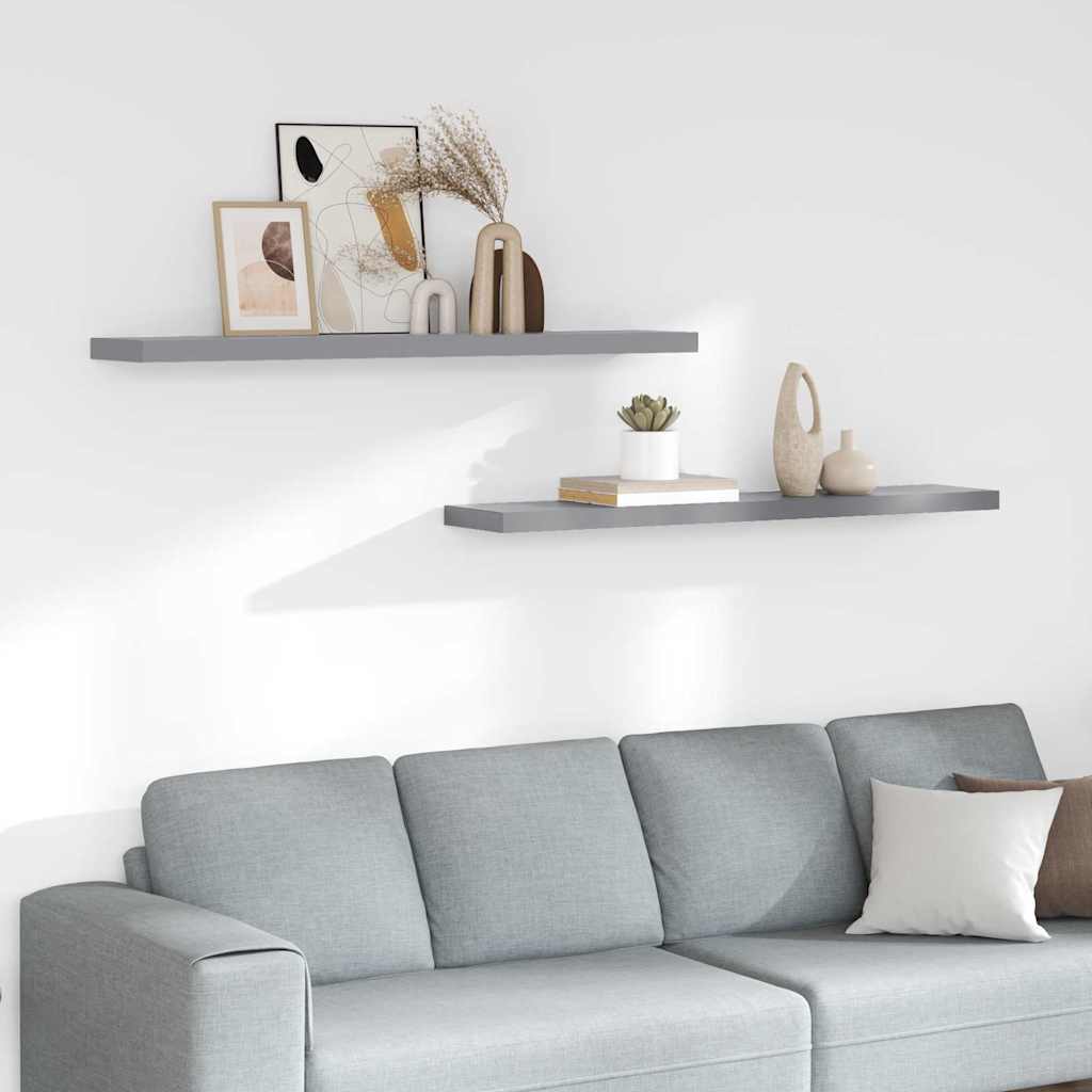 vidaXL Ράφια Τοίχου 2 τεμ. Γκρι 120x23,5x3,8 εκ. MDF
