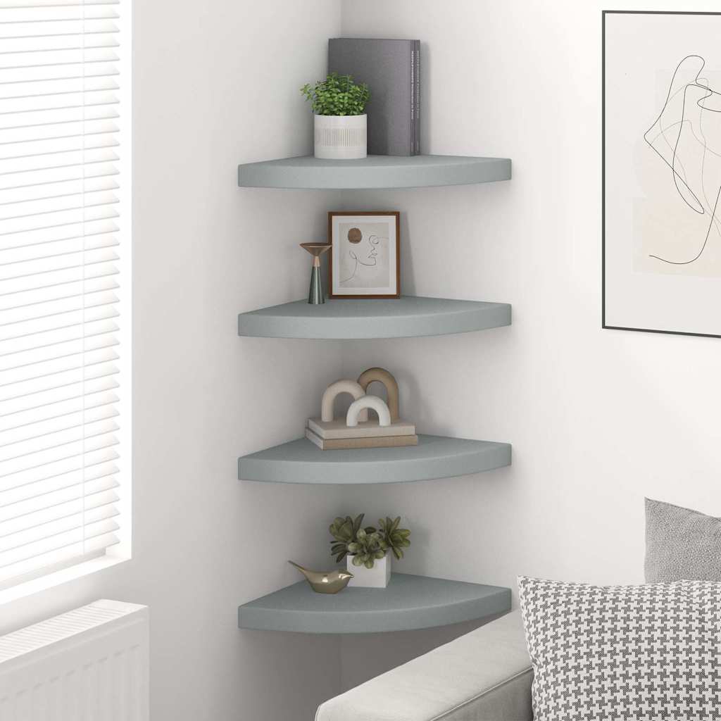 vidaXL Ράφια Τοίχου Γωνιακά 4 τεμ. Γκρι 35x35x3,8 εκ. MDF