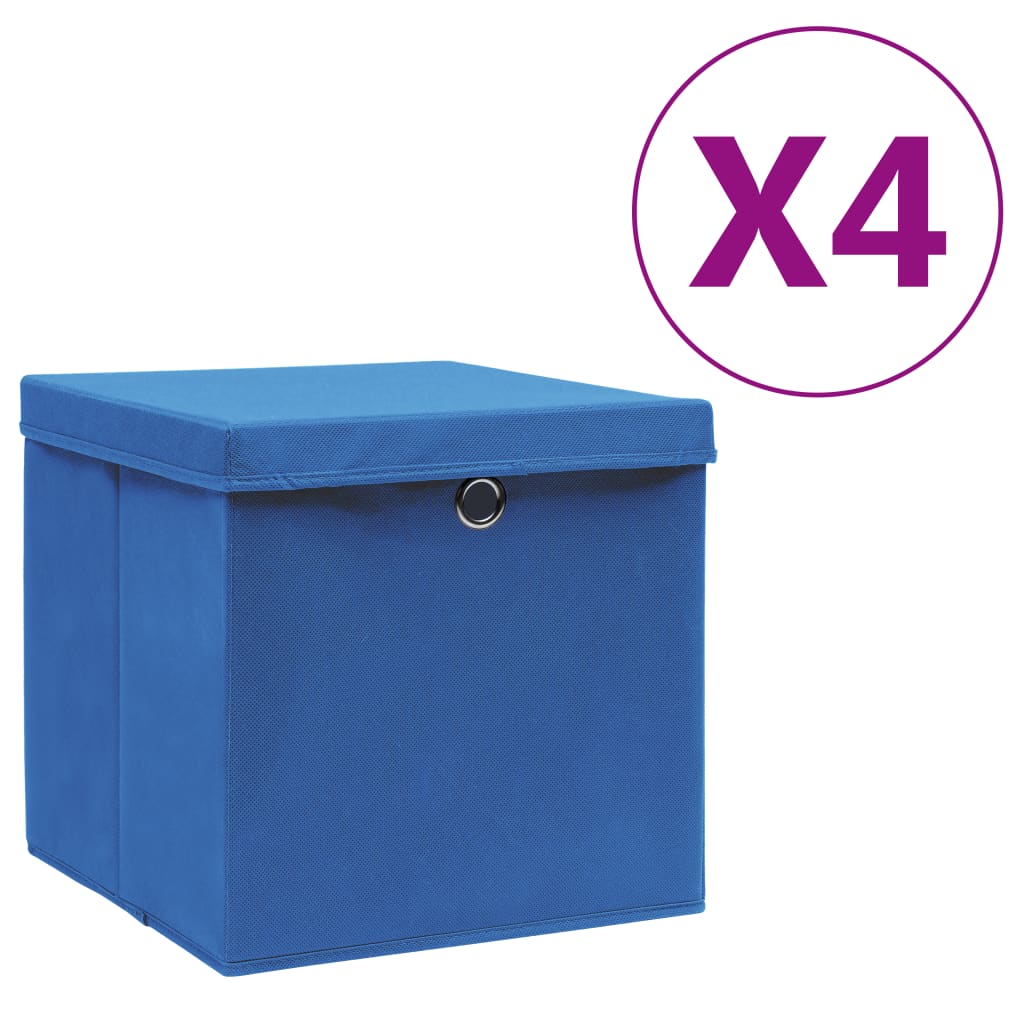vidaXL Κουτιά Αποθήκευσης με Καπάκια 4 τεμ. Μπλε 28 x 28 x 28 εκ.