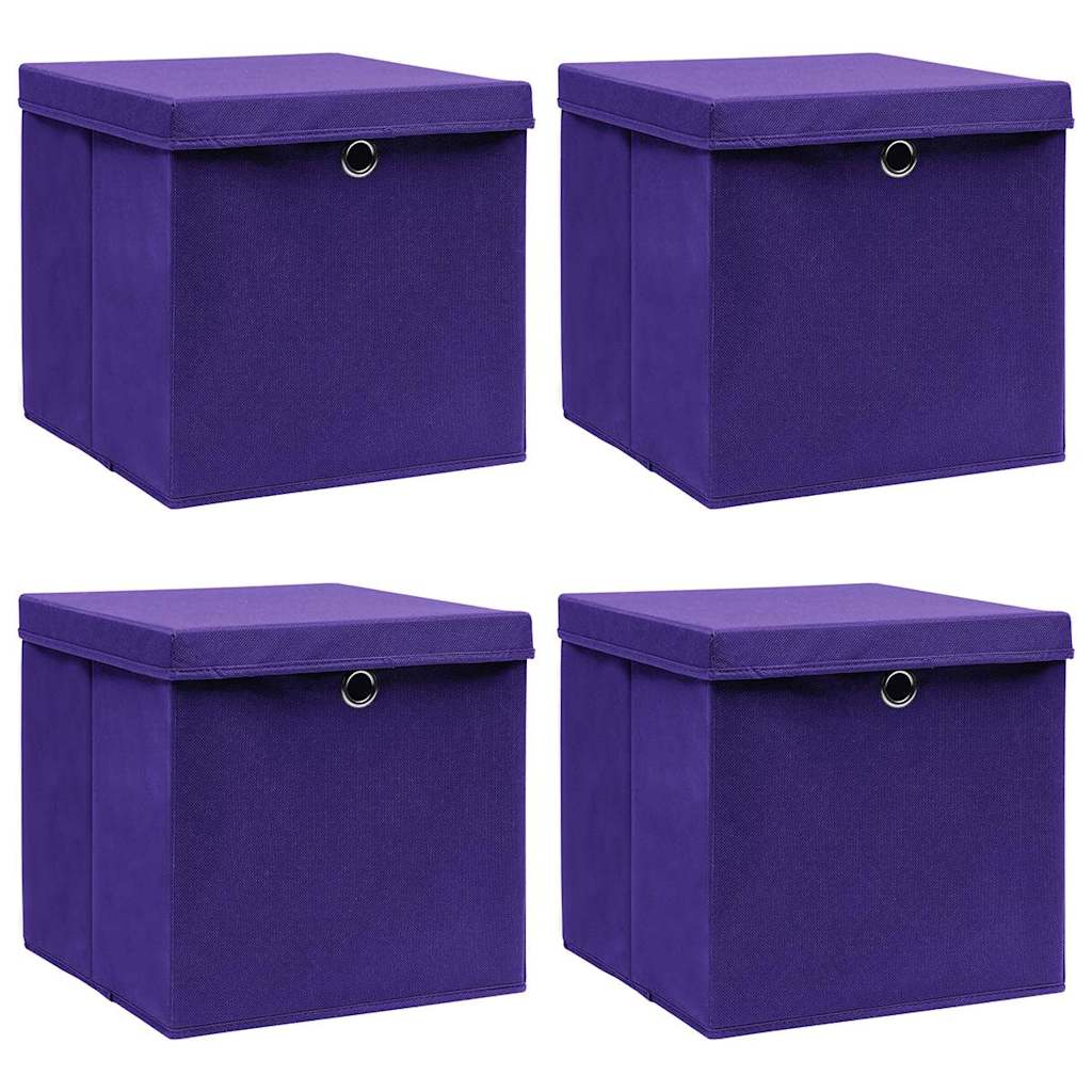 vidaXL Κουτιά Αποθήκευσης με Καπάκια 4 τεμ. Μοβ 28 x 28 x 28 εκ.