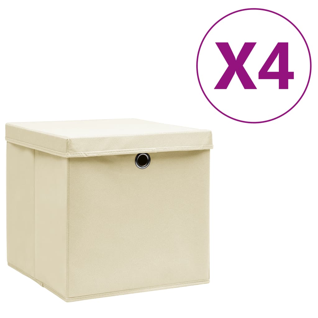 vidaXL Κουτιά Αποθήκευσης με Καπάκια 4 τεμ. Κρεμ 28 x 28 x 28 εκ.