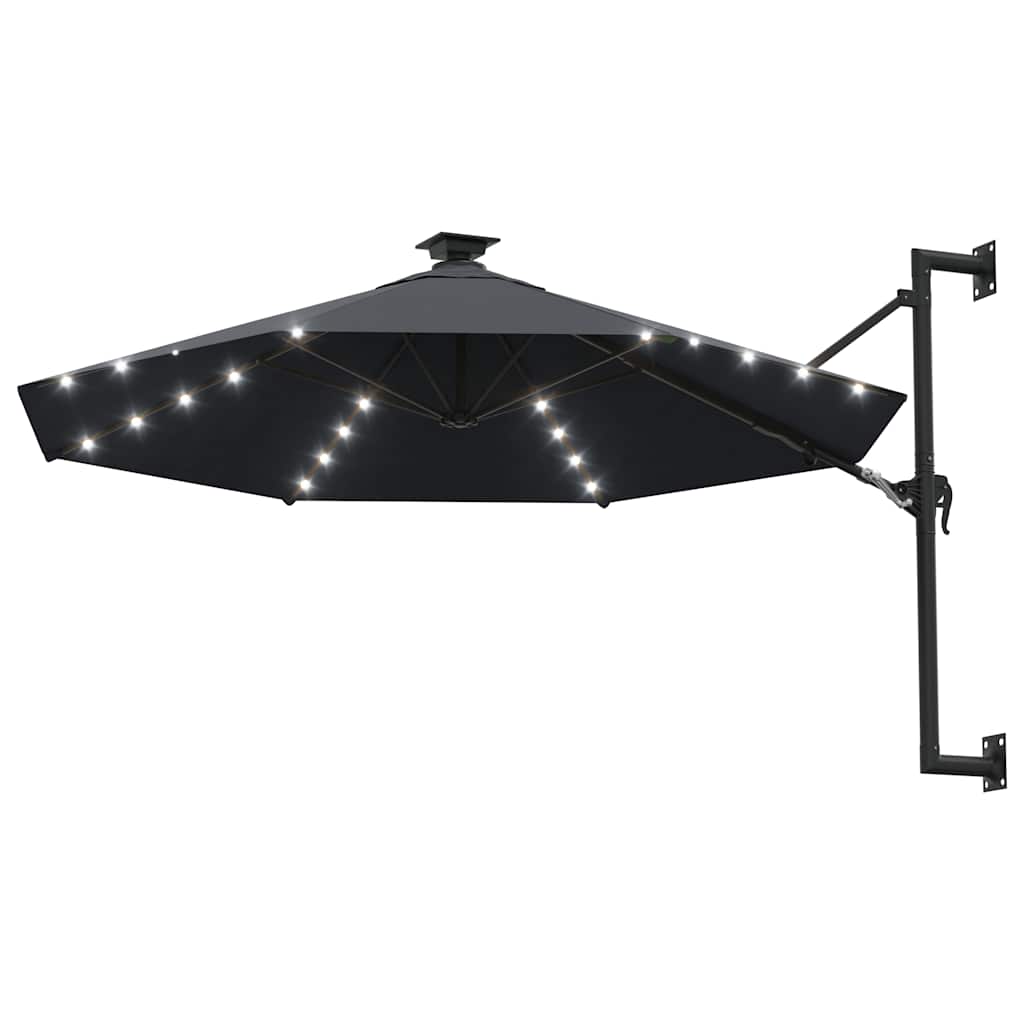 vidaXL Ομπρέλα Κήπου Επιτοίχια με LED Ανθρακί 300 εκ.