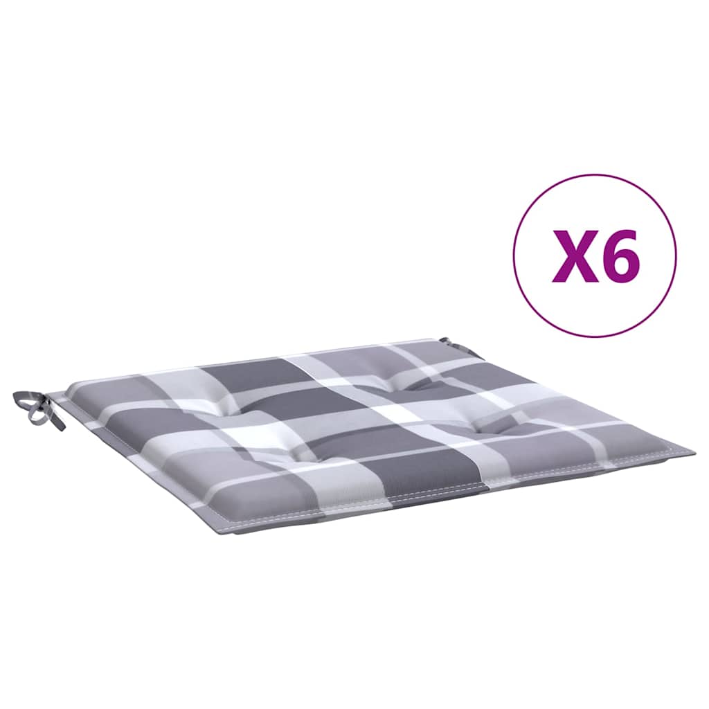 vidaXL Μαξιλάρια Καρέκλας 6τεμ Γκρι Καρό 40x40x3εκ. Ύφασμα Oxford