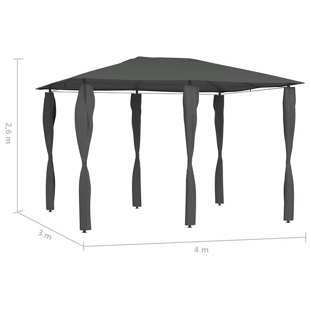 vidaXL Κιόσκι με Καλύμματα Στύλων Ανθρακί 3 x 4 x 2,6 μ. 160 γρ./μ²