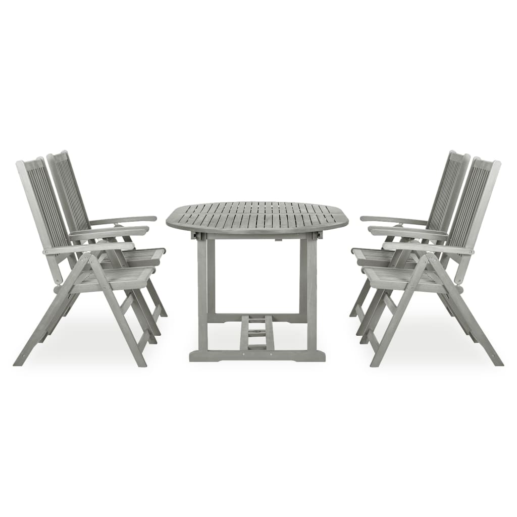 vidaXL Σετ Τραπεζαρίας Κήπου 5 Τεμαχίων (150-200) x 100 εκ. από Μασίφ Ξύλο Ακακίας Γκρι